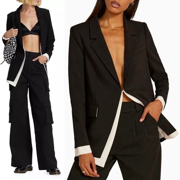 Favorite Daughter Kelly Blazer Black Ivory Trim Tuxedo Style Two Tone Jacket S - Picture 14 of 14